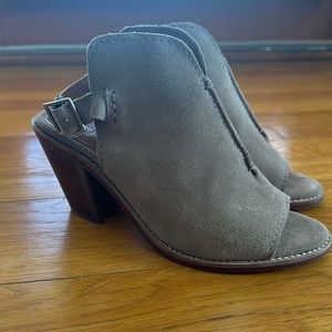Frye Courtney Sling Back Suede Leather Boots Peep Toe Mule Stacked Heel Size 6.5
